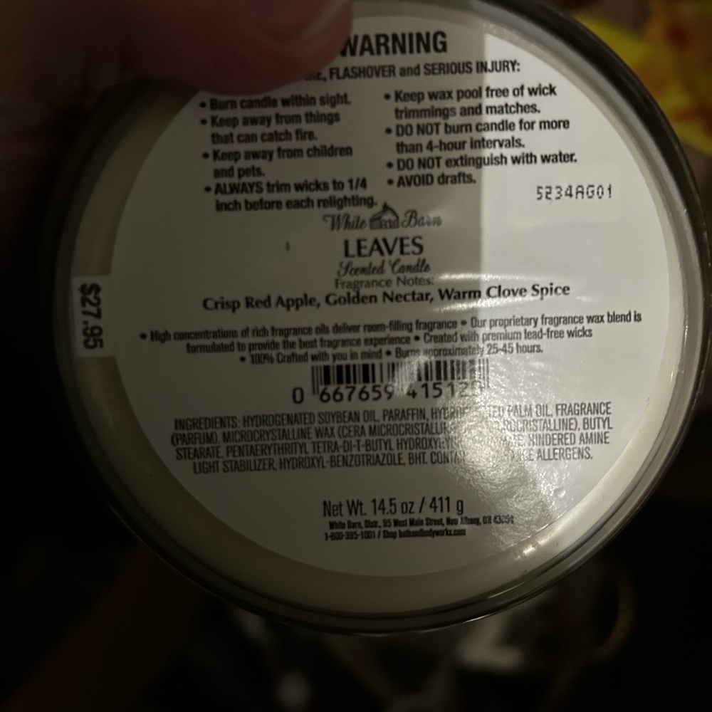 White Barn Leaves Pink Candle - Picture 2 of 2